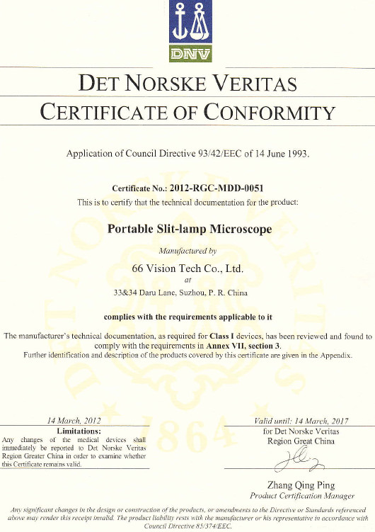 Chine 66 VISION TECH CO., LTD Certifications